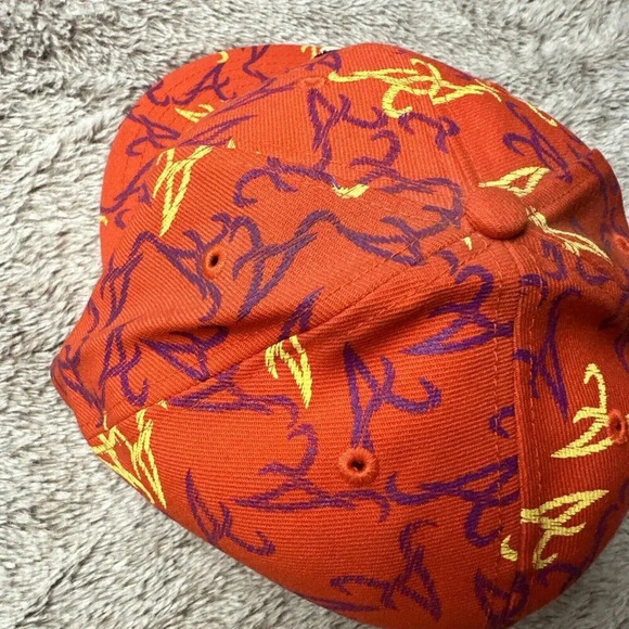 Atlanta Braves Hat New Era 59Fifty All Over Print Baseball Cap Orange 7 5/8 New - Picture 15 of 16